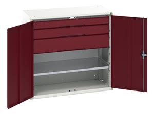 16926554.** Verso kitted cupboard with 1 shelf, 3 drawers. WxDxH: 1050x550x1000mm. RAL 7035/5010 or selected